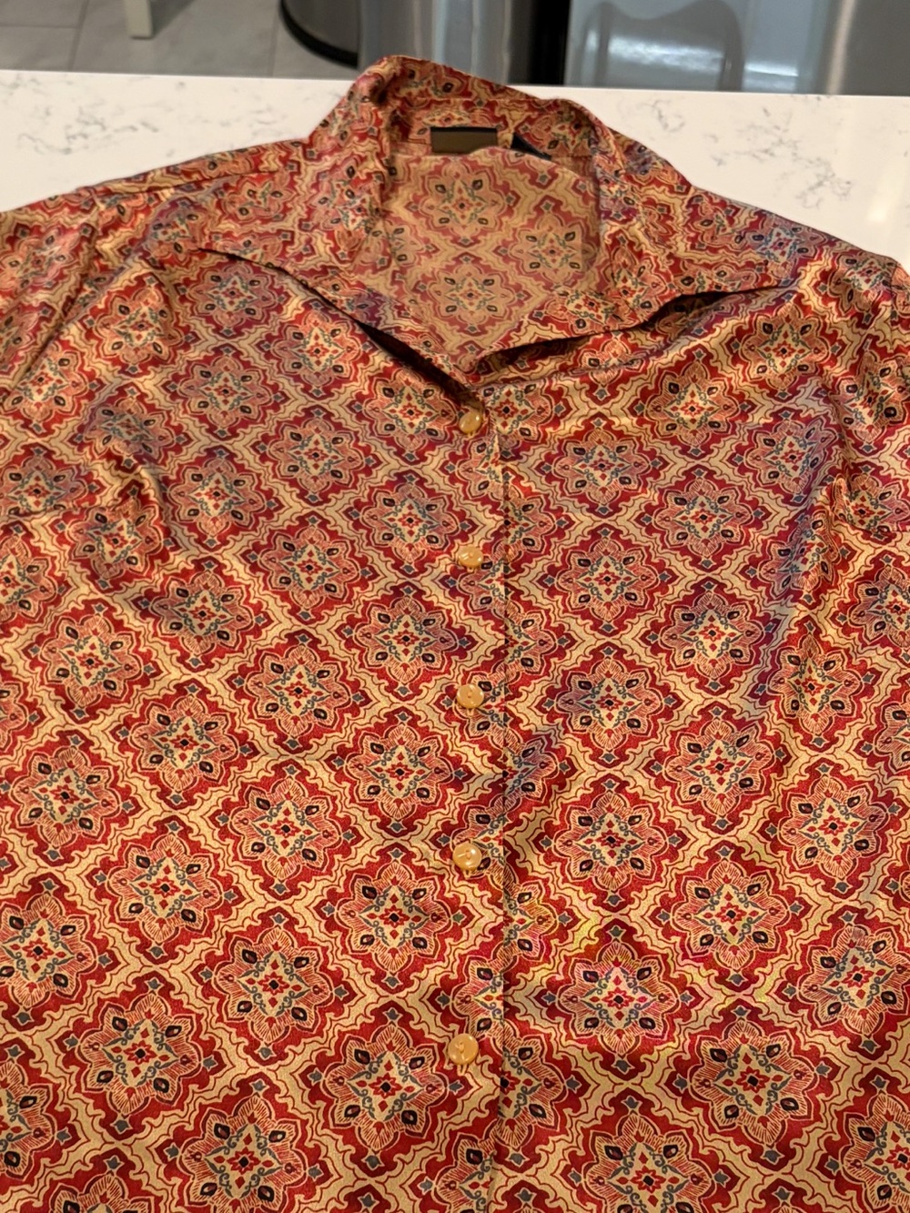 Laura Scott Multi-Color Medallion Print Button Front Blouse
